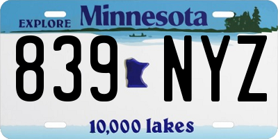MN license plate 839NYZ