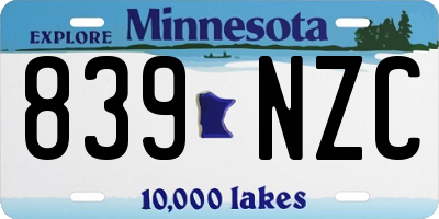 MN license plate 839NZC