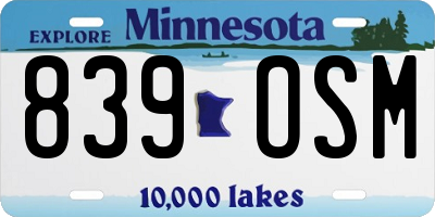 MN license plate 839OSM