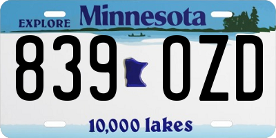 MN license plate 839OZD