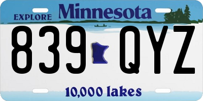 MN license plate 839QYZ