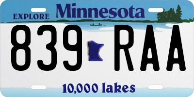 MN license plate 839RAA