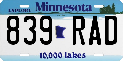 MN license plate 839RAD