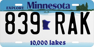 MN license plate 839RAK
