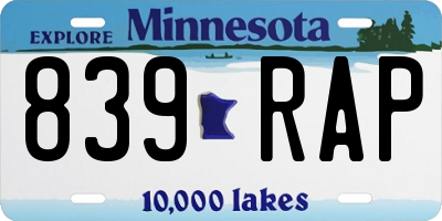MN license plate 839RAP