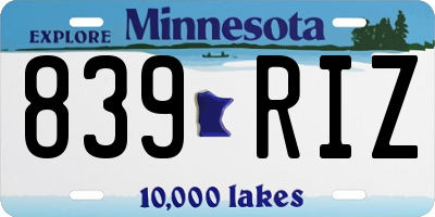 MN license plate 839RIZ