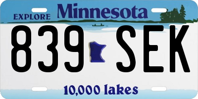MN license plate 839SEK