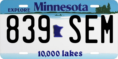 MN license plate 839SEM
