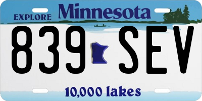 MN license plate 839SEV