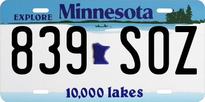 MN license plate 839SOZ