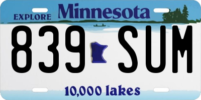 MN license plate 839SUM