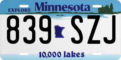 MN license plate 839SZJ