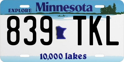 MN license plate 839TKL