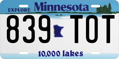MN license plate 839TOT