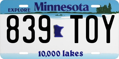 MN license plate 839TOY