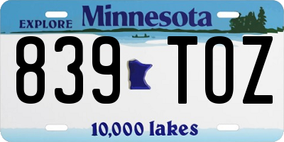 MN license plate 839TOZ