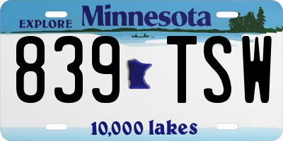 MN license plate 839TSW