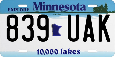 MN license plate 839UAK