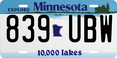 MN license plate 839UBW