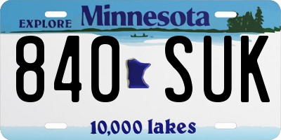 MN license plate 840SUK
