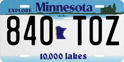 MN license plate 840TOZ
