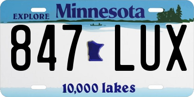 MN license plate 847LUX