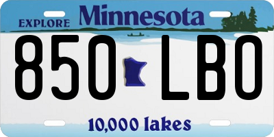 MN license plate 850LBO