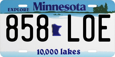 MN license plate 858LOE
