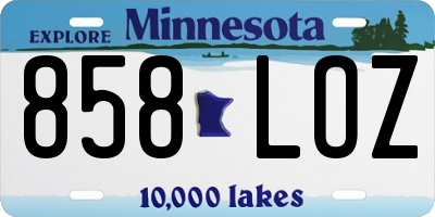 MN license plate 858LOZ