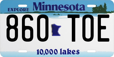 MN license plate 860TOE