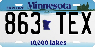 MN license plate 863TEX