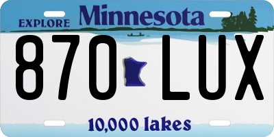 MN license plate 870LUX