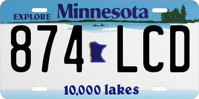 MN license plate 874LCD