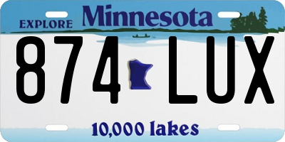 MN license plate 874LUX