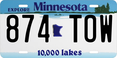 MN license plate 874TOW