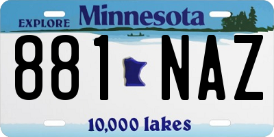 MN license plate 881NAZ