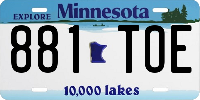 MN license plate 881TOE