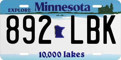 MN license plate 892LBK