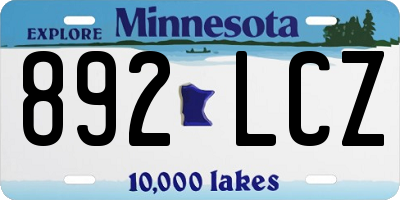 MN license plate 892LCZ