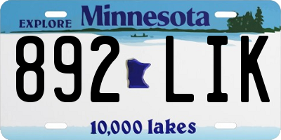 MN license plate 892LIK