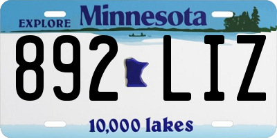 MN license plate 892LIZ
