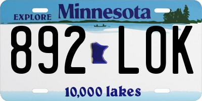 MN license plate 892LOK