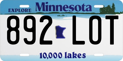 MN license plate 892LOT