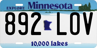 MN license plate 892LOV
