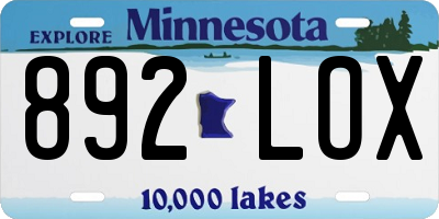 MN license plate 892LOX