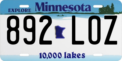 MN license plate 892LOZ