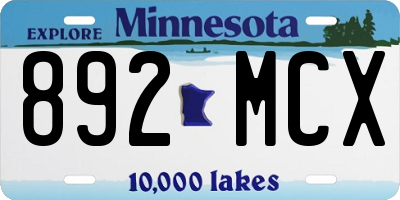 MN license plate 892MCX