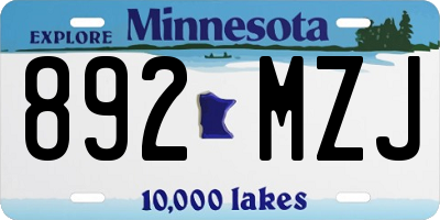 MN license plate 892MZJ