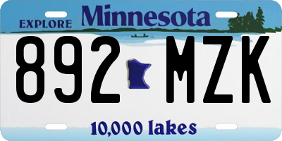 MN license plate 892MZK