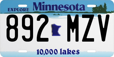 MN license plate 892MZV
